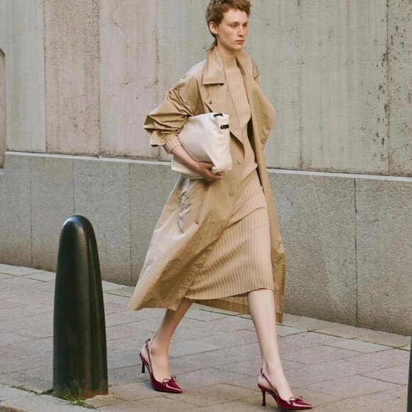 MAVMAX Burgundy Patent Bow Slingback Kitten Heels – Size 9.5 - Picture 4 of 8